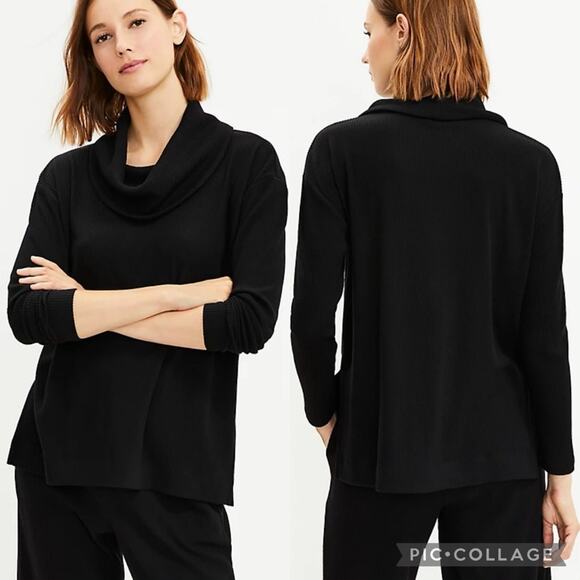 NWT Lou & Grey Brushed Rib Cowl Neck Top Black Size S Minimalist Office Preppy - Picture 1 of 13